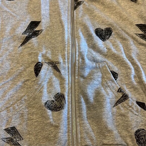 fbz Girls Grey Lightning Bolt & Heart Hooded Sweatshirt - Picture 2 of 5